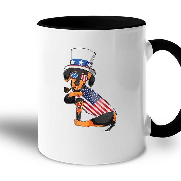 Dachshund Dog Merica 4Th Of July Usa American Flag Men Women  Accent Mug