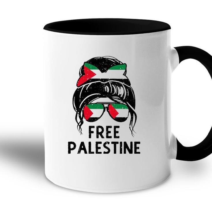 Free Palestine Flag Save Gaza Strip End Messy Hair Bun Accent Mug