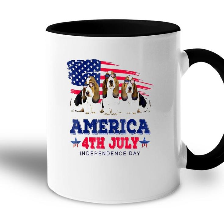 Funny Basset Hound With Us American Flag 4Th Of July Accent Mug