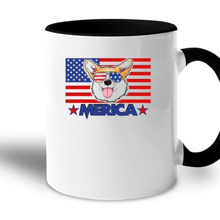 Funny Corgi Dog Merica 4Th Of July Independence Day Accent Mug