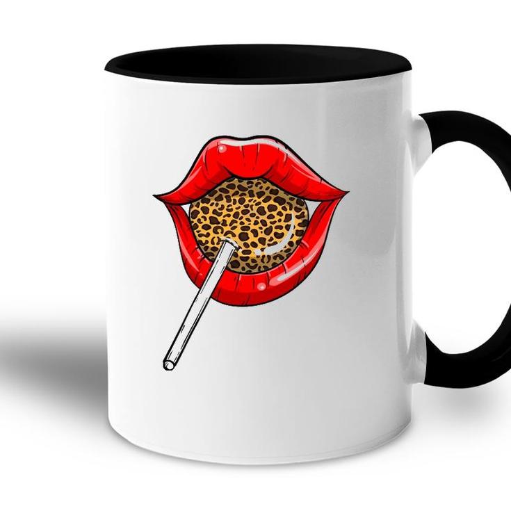 Funny Red Lip Leopard Print Gift Cheetah Lolly Men Women Accent Mug