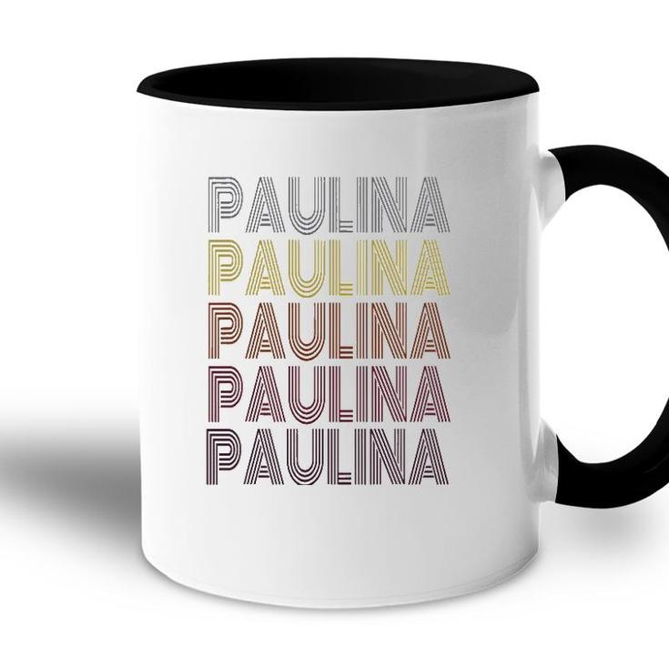 Graphic Tee First Name Paulina Retro Pattern Vintage Style Accent Mug
