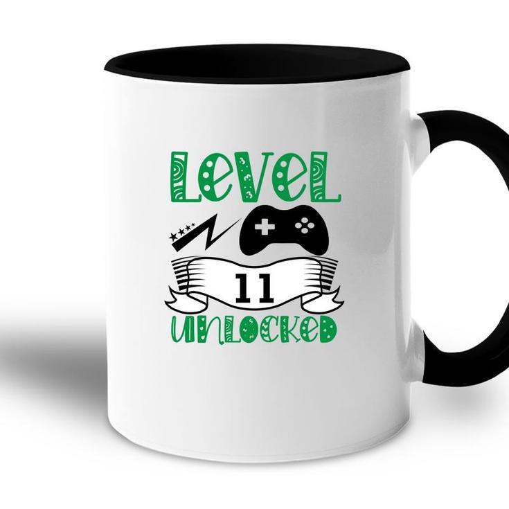 Green Letter Level 11 Unlocked Gamer 11Th Birthday Accent Mug