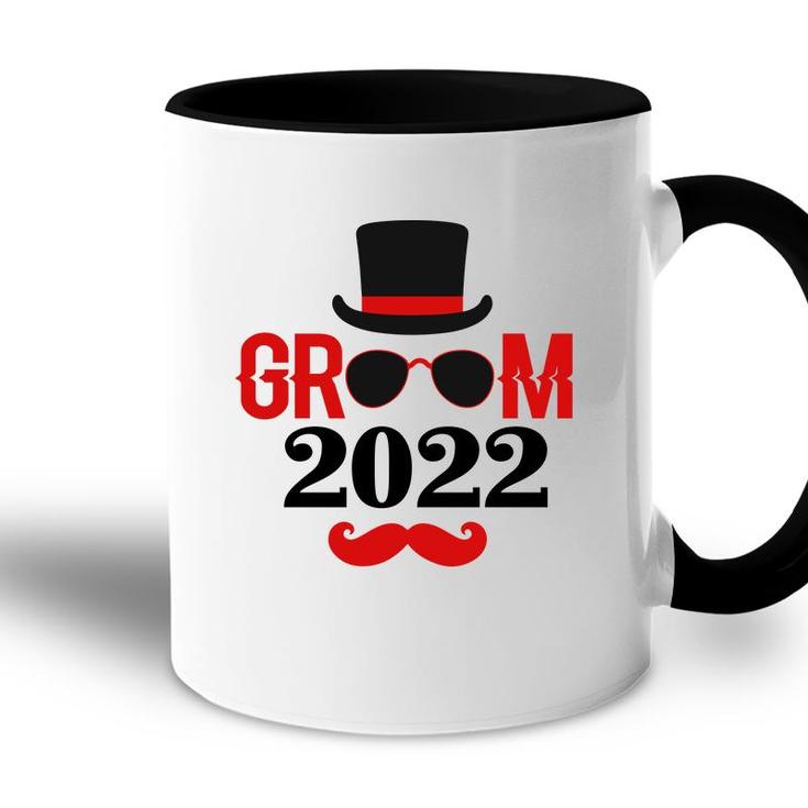 Groom 2022 Groom Bachelor Party Red Black  Accent Mug