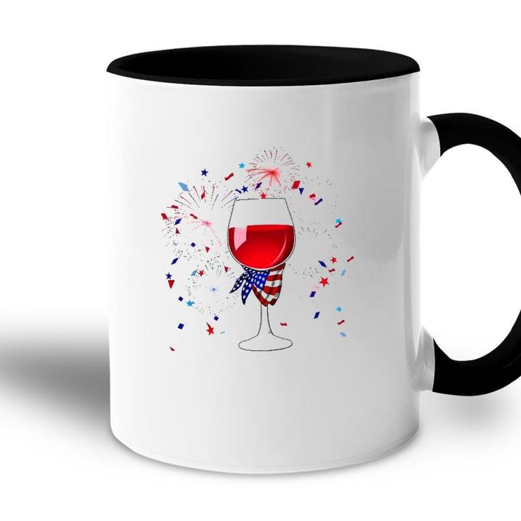 Happy 4Th Of July Us Flag Wine Glass And Fireworks Celebration Accent Mug
