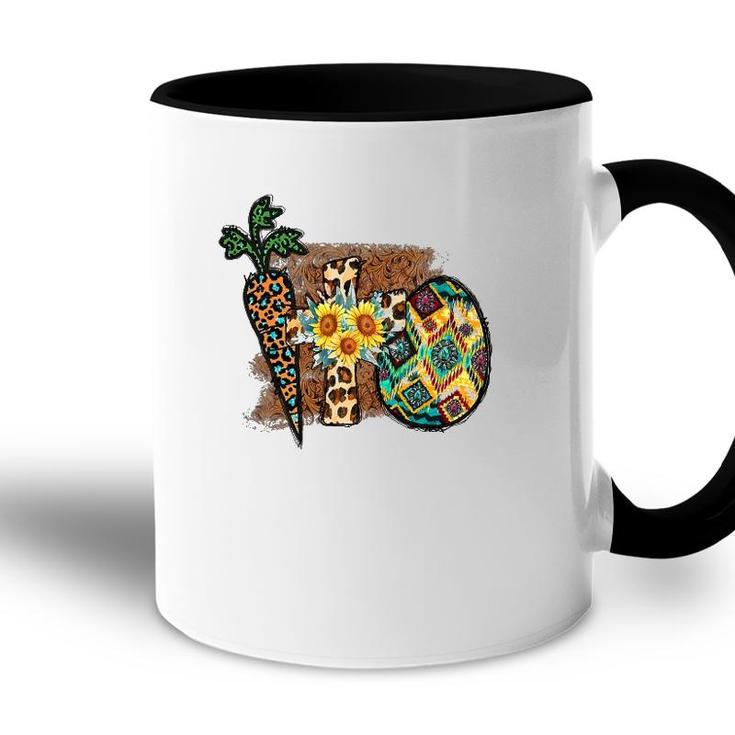 Happy Easter Graphic  Womens Leopard Carrot Egg Cross Accent Mug