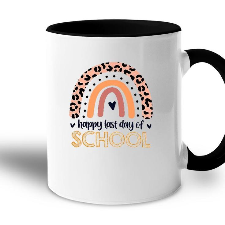 Happy Last Day Of School  Teacher Student Leopard Rainbow Accent Mug