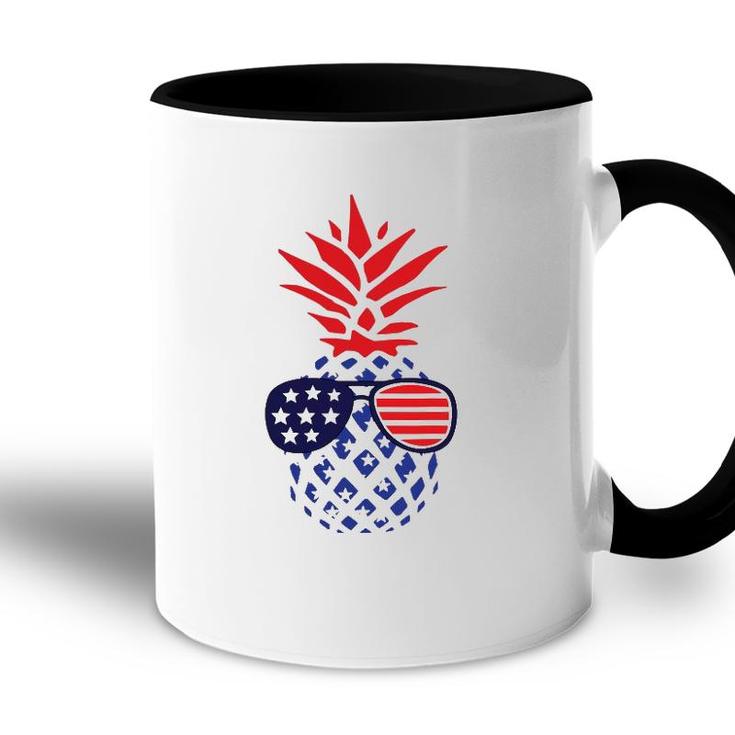 Hawaiian Pineapple American Flag Sunglasses 4Th Of July Accent Mug