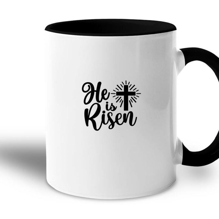 He Is Risen Bible Verse Black Graphic Great Christian Accent Mug