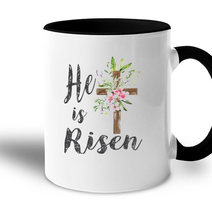 He Is Risen Floral Cross Vintage Happy Easter 2022 Gift Accent Mug