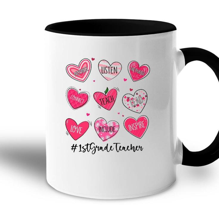 Hearts Teach Love Inspire 1St Grade Teacher Valentines Day Accent Mug