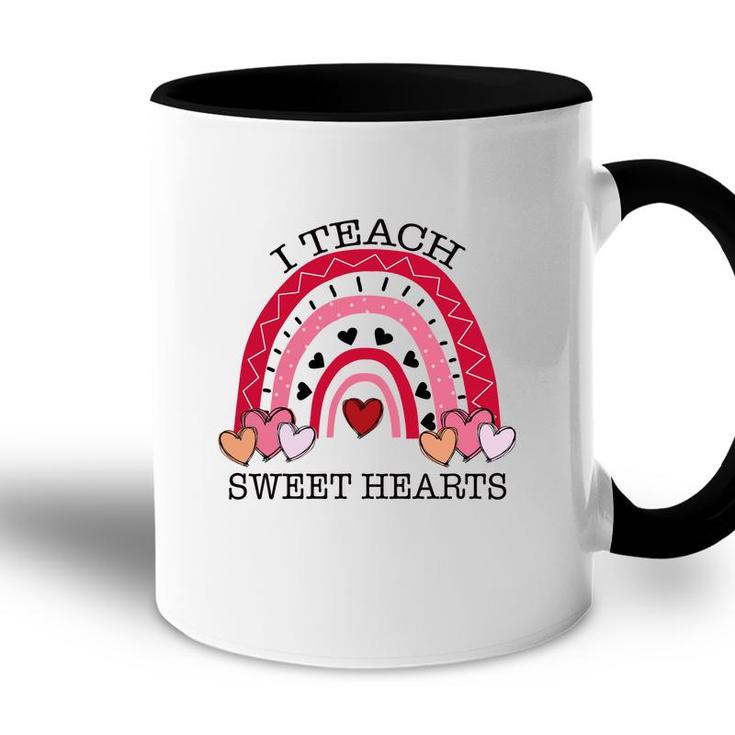 I Teach Sweet Hearts Teacher Rainbow Red Accent Mug