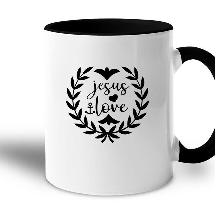 Jesus Love Bible Verse Black Graphic Circle Christian Accent Mug