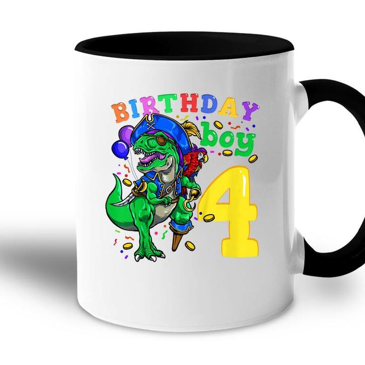 Kids 4Th Birthday Pirate Dinosaur Birthday Boy 4 Years Old  Accent Mug