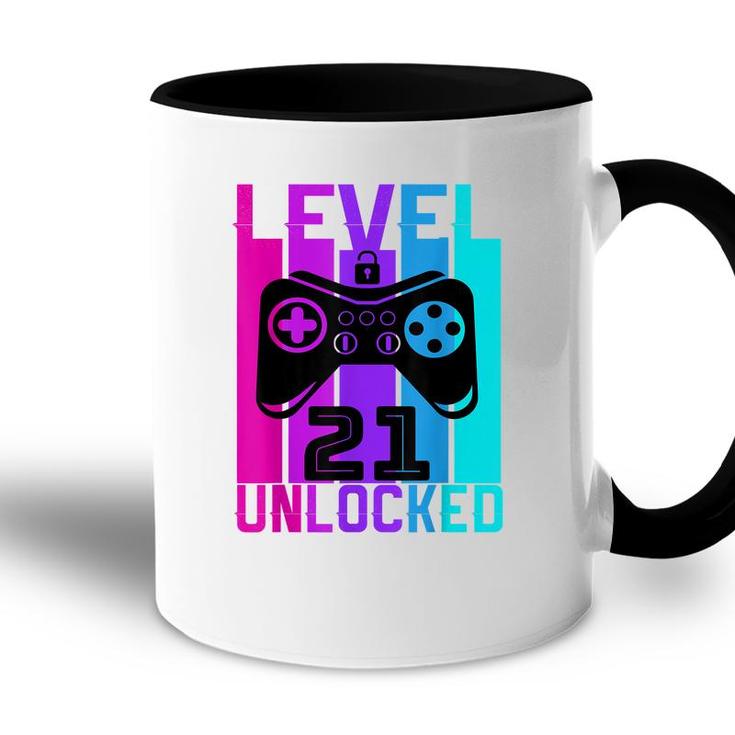 Level 21 Unlocked  Video Gamer 21 Years Old Birthday  Accent Mug