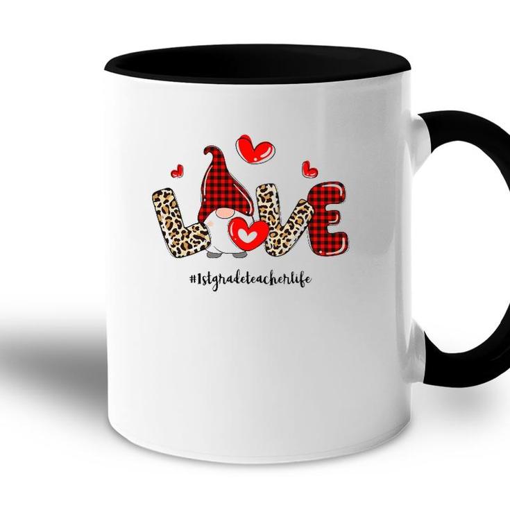 Love 1St Grade Teacher Life Buffalo Plaid Valentines Gnome Accent Mug