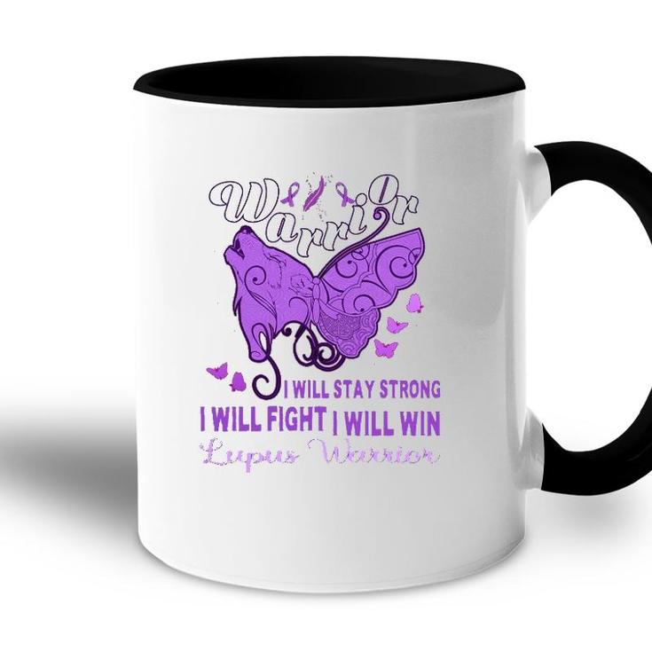 Lupus Awareness Warrior Purple Ribbon Butterfly Wolf Womens Accent Mug