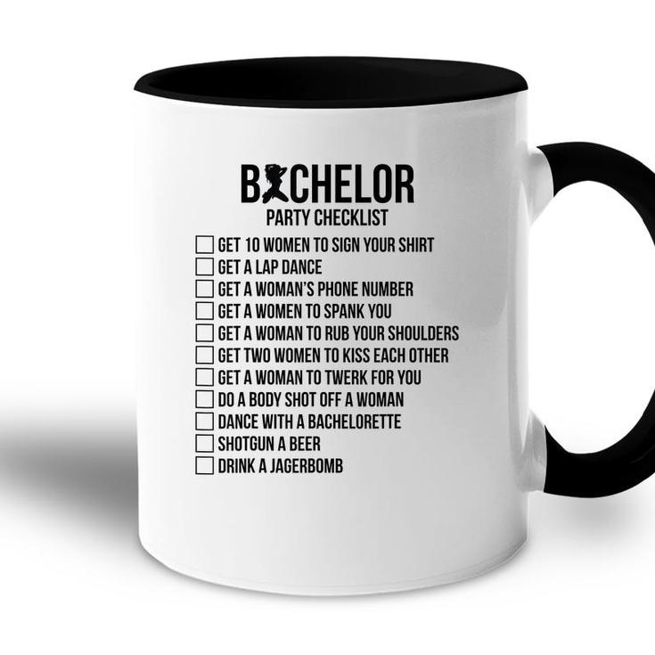 Mens Groomsmen Groom Squat Men Bachelor Supplies Party Checklist  Accent Mug