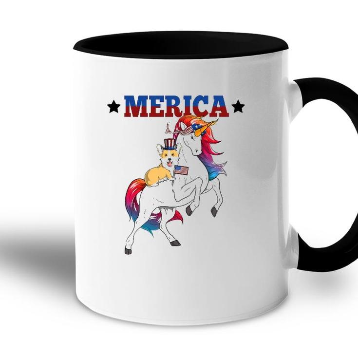 Merica Corgi Dog Unicorn Usa American Flag 4Th Of July Gift Accent Mug