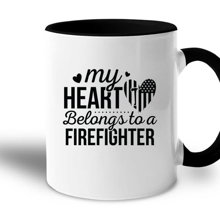 My Heart Belongs To A Firefighter Full Black Accent Mug