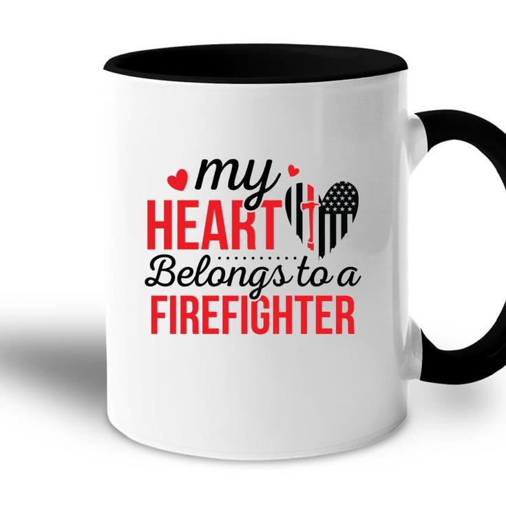 My Heart Belongs To A Firefighter Red Black Accent Mug