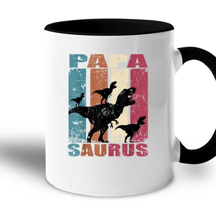 Papa Saurus Dinosaur Dino Triplet Dinos Family Papasaurus  Accent Mug