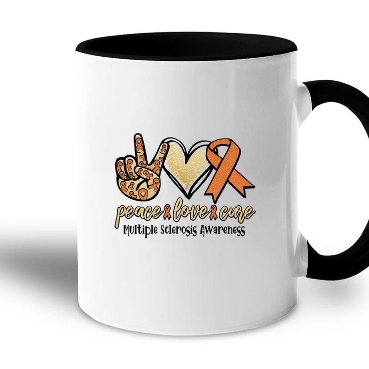 Peace Love Cure Multiple Sclerosis Awareness Orange Color Accent Mug