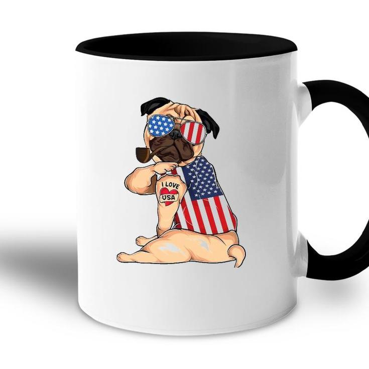 Pug Dog Merica 4Th Of July Usa American Flag Men Women Accent Mug
