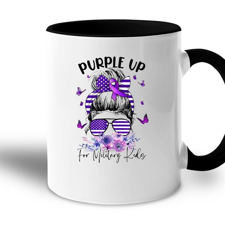 Purple Up For Military Kids Child Month Messy Bun Floral  Accent Mug