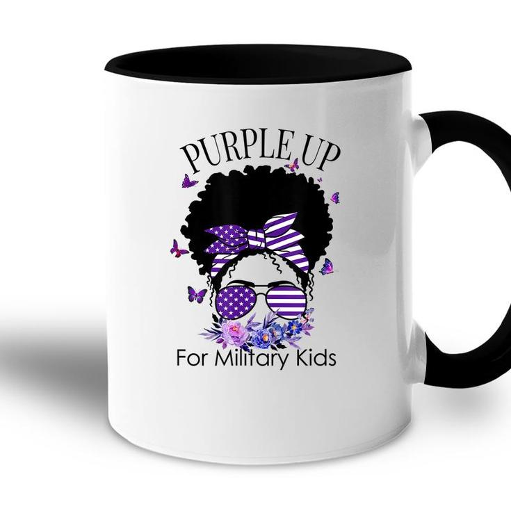 Purple Up For Military Kids Messy Bun Floral Butterfly  Accent Mug