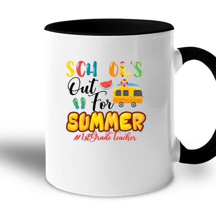 Schools Out For Summer 1St Grade Teacher Beach Vacation Van Car And Flip-Flops Accent Mug