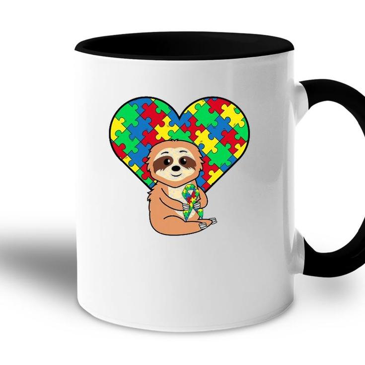 Sloth Heart Puzzle Piece Ribbon Cool Autism Awareness Gift Accent Mug
