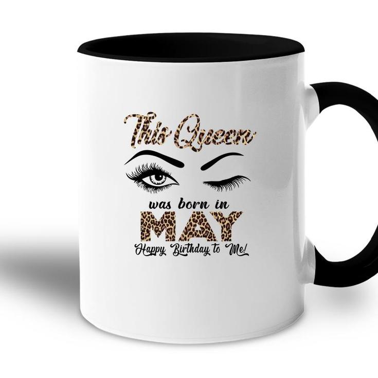 This Queen Was Born In May Leopard Letters Design Accent Mug