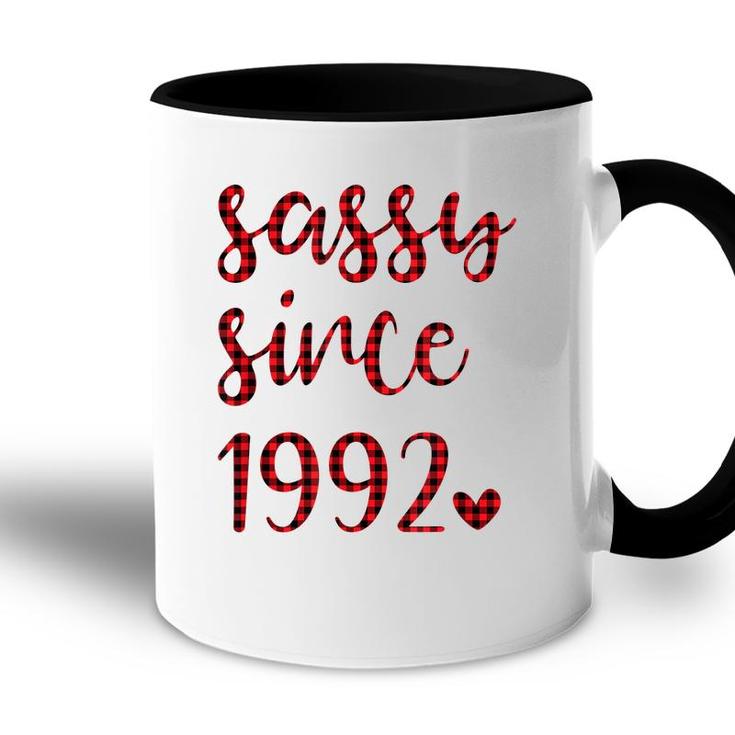 Women Vintage Sassy Since 1992 Buffalo Plaid Birthday Party  Accent Mug