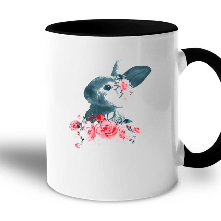 Womens Beautiful Easter Bunny Vintage Floral Easter V-Neck Accent Mug