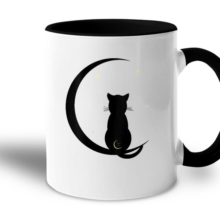 Womens Double Moon Cat V-Neck Accent Mug