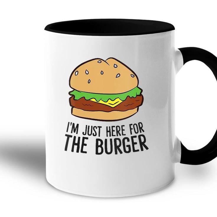 Womens Funny Hamburger Fast Food Im Just Here For The Burger V-Neck Accent Mug