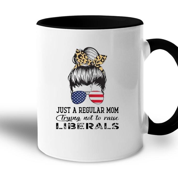 Womens Just A Regular Mom Trying Not To Raise Liberals Us Flag Leopard Accent Mug