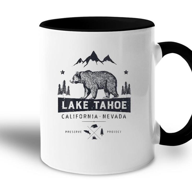 Womens Lake Tahoe National Park California Nevada Vintage Bear Men V-Neck Accent Mug