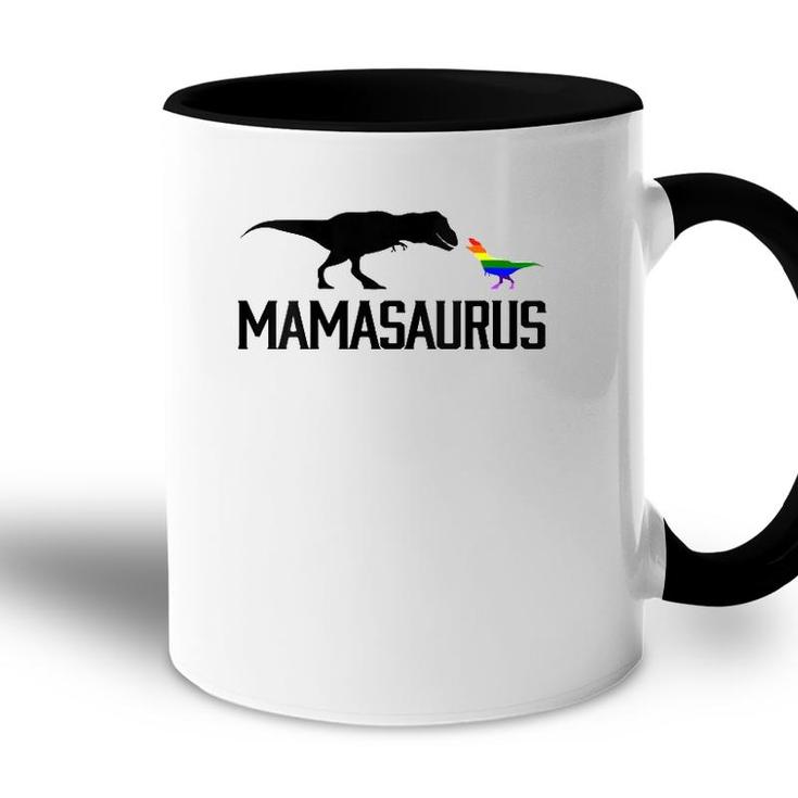 Womens Mamasaurus Lgbt Mom Rainbowrex V-Neck Accent Mug