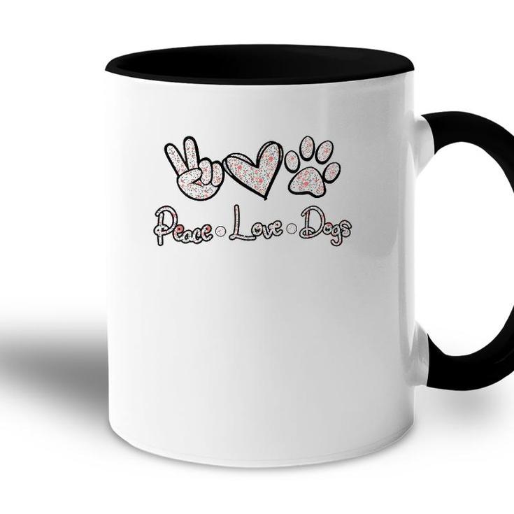 Womens Peace Love Dogs Flowers Lover Puppy Paw Dog Funny Dog Lover V-Neck Accent Mug