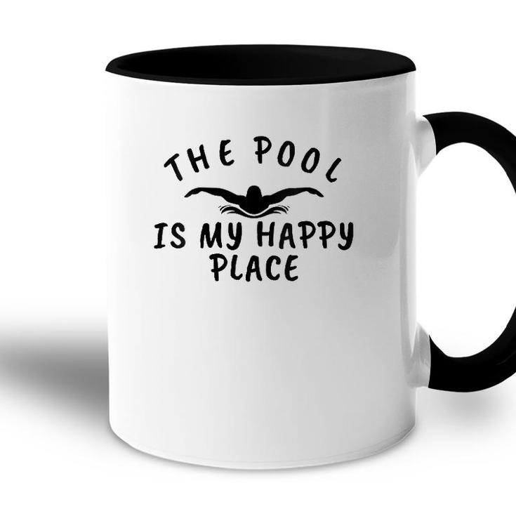 Womens The Pool Is My Happy Place Funny Swimmers V-Neck Accent Mug