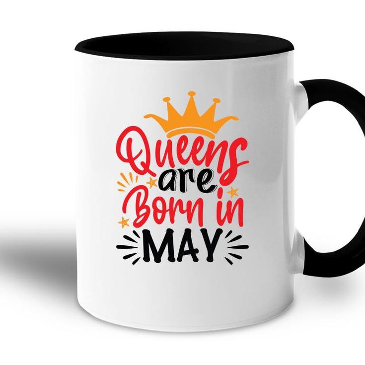 Yellow Crown Red Black Letters Design Queens Are Born In May Birthday Accent Mug
