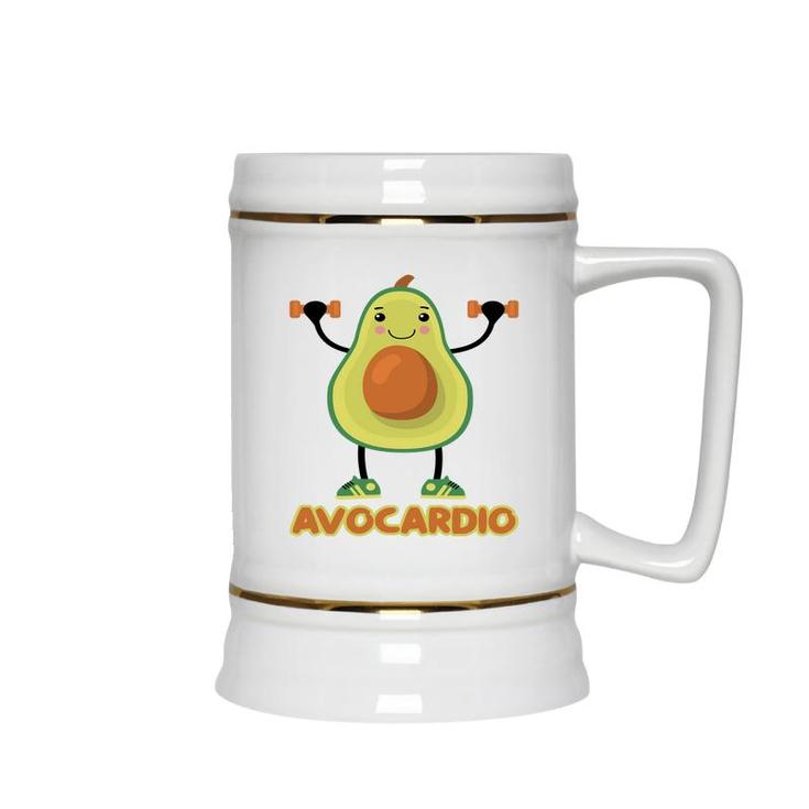 Avocardio Funny Avocado Is Gymming So Hard Ceramic Beer Stein