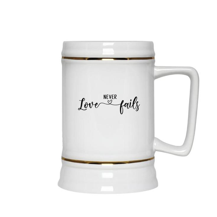 Bible Verse Black Graphic Love Never Fails Christian Ceramic Beer Stein