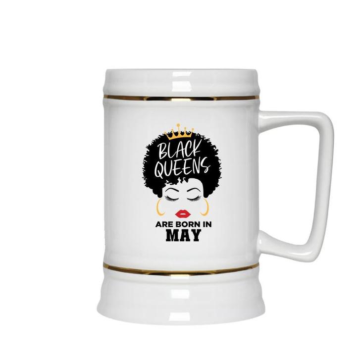 Black Queens Are Born In May Birthday Curly Hair Girl Ceramic Beer Stein