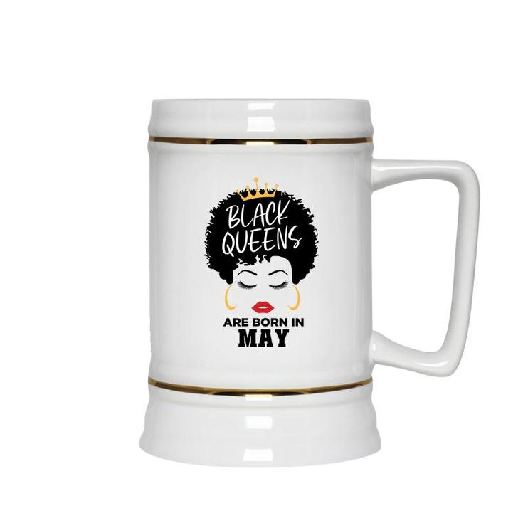 Black Queens Are Born In May Birthday Curly Hair Girl Ceramic Beer Stein