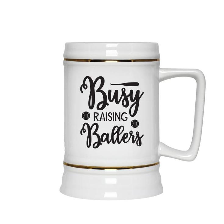 Busy Raising Ballers Gray And Black Graphic Ceramic Beer Stein