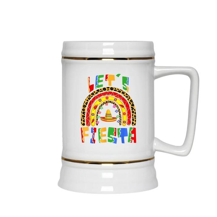 Cinco De Mayo Rainbow Lets Fiesta Women Men & Kids   Ceramic Beer Stein