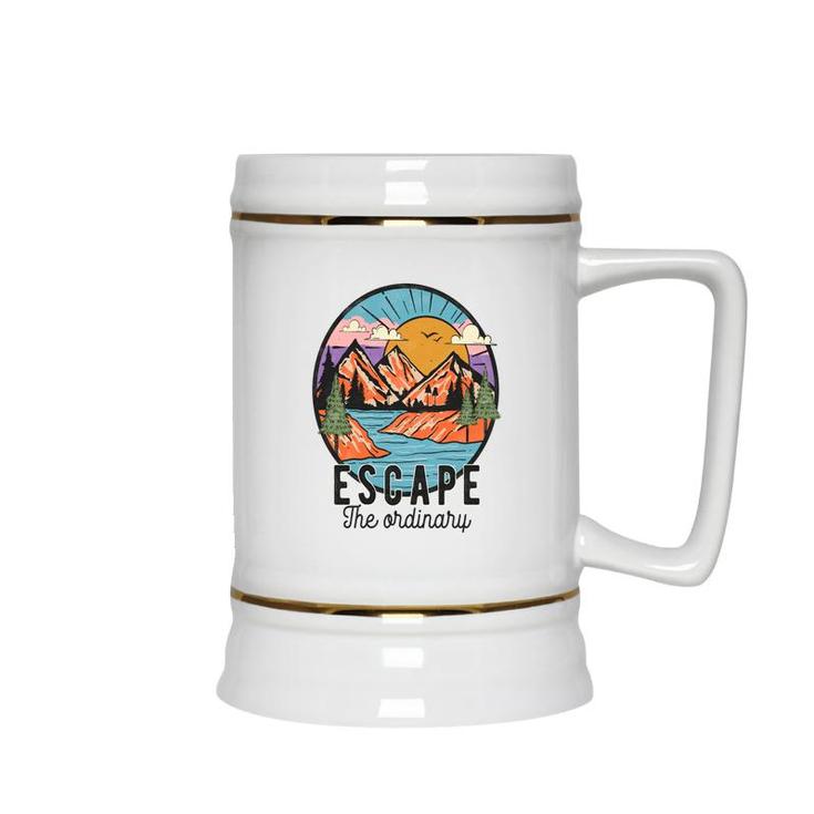 Escape The Ordinary From Busy Life To Relax Vintage Mountain Adventure Ceramic Beer Stein